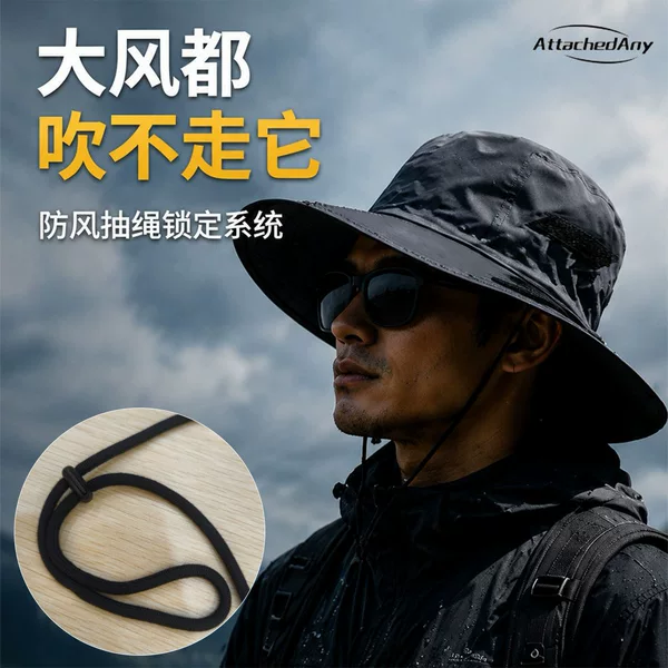 In-stock Velcro waterproof fisherman hat, adjustable, sun-proof, wind-proof, for casual travel, outdoor sports, unisex, wide-brimmed hat