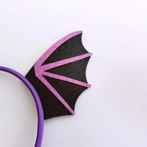 跨境万圣节装饰发箍蝙蝠翅膀头扣蝴蝶结紫色发箍鬼节派对化妆道具