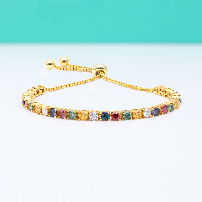 Cross-Border Colorful Moissanite Round Diamond Tennis Bracelet for Women Hip-Hop Trendy Ins Rap Single Row S925 Sterling Silver
