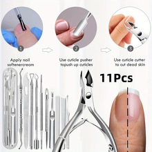 厂家现货11件不锈钢角质层死皮剪刀套装斜面钢推剔甲器跨境代贴标