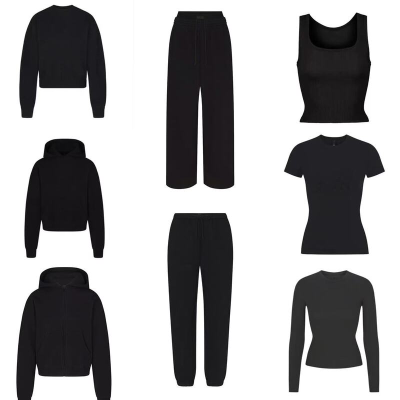 Skims Kardashian Black Series Sweatshirt Jacket Sweatpants Vest Short-Sleeved Long-Sleeved Sports Suit Daily Casual