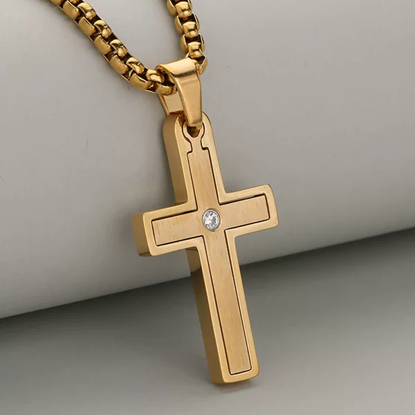 Cross-border Amazon Hot European and American Style Fashion Diamond-encrusted Stainless Steel Double Cross Pendant