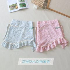 純綿バブルチェック柄刺繍レースハーフエプロンキッチン防汚刺繍韓国風エプロン小清新工場オリジナル