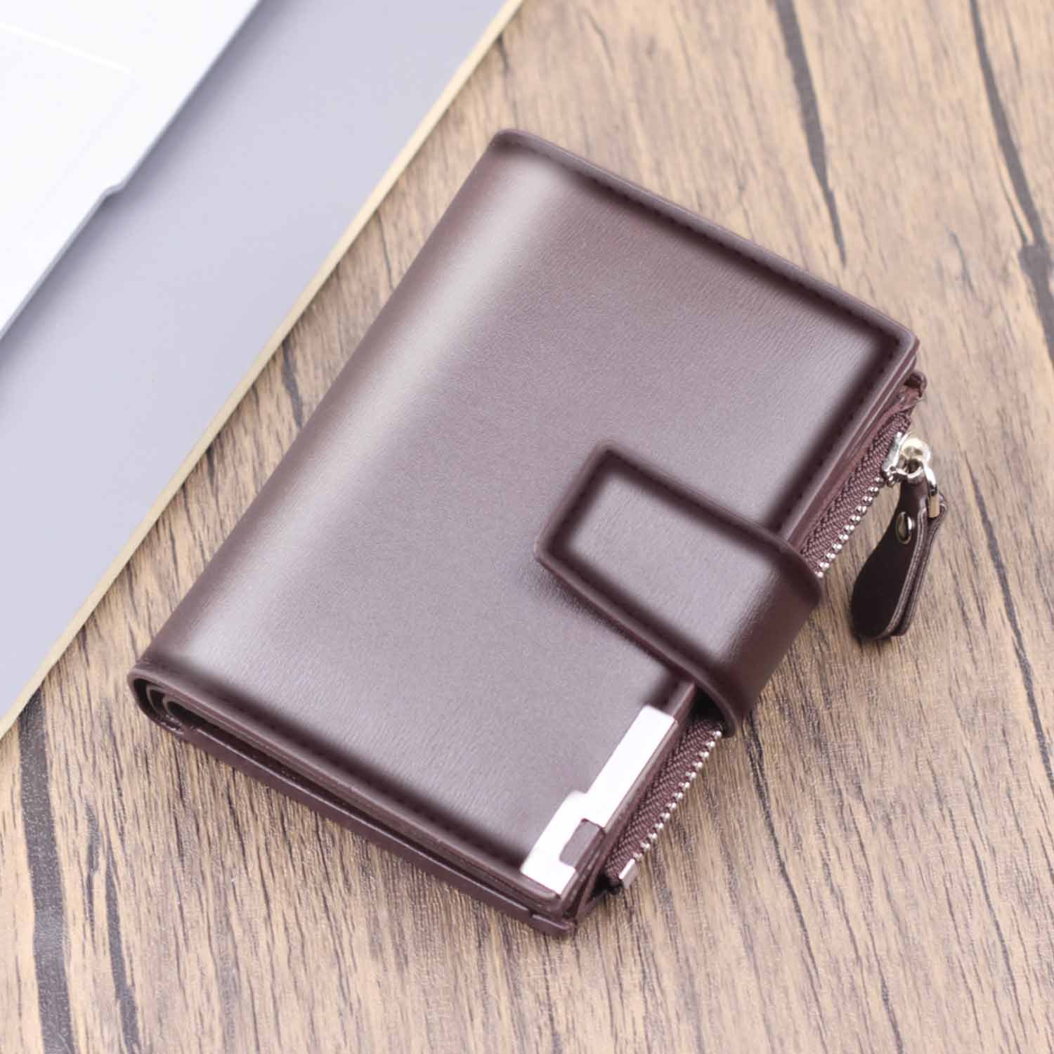 Cartera vertical de hombre botón cartera de hombre cartera de hombre cartera de tarjetas de gran capacidad en una bolsa corta transfronteriza con cremallera