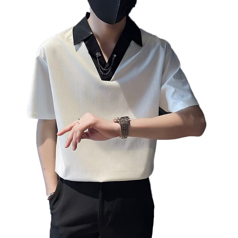 Tendencia nuevo estilo 2024 verano coreano cuello de camisa de manga corta camisa POLO suelta camiseta de manga corta ropa de solapa para hombres