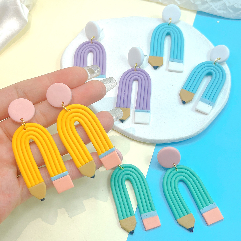 1 Pair Simple Style U Shape Pencil Soft Clay Chandelier Earrings display picture 2