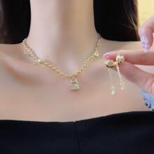 新中式金色多层串珠元宝招财猫流苏项链女甜美小众设计耳饰锁骨链