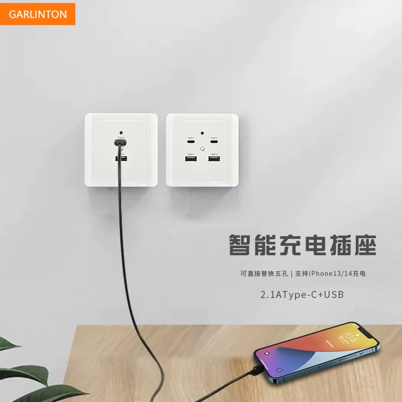 Розетка настенная типа 86 с USB для стройки/общежития, интерфейс Type-C, бытовая 220В, уменная зарядная панель для мобильного телефона