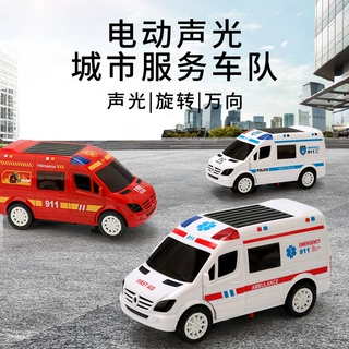 新品儿童电动万向仿真救护车旋转360° 自动开门灯光音乐儿童玩具