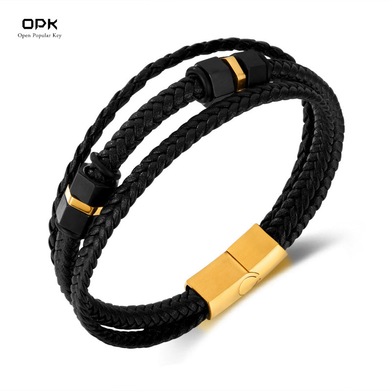 retro trend woven bracelet stainless steel hip-hop style