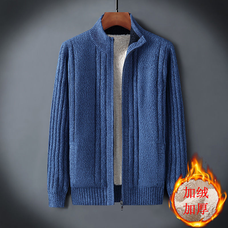 Wholesale Men's Sweater Jackets for Winter, Fleece-Lined, Thickened, Warm, High-Neck Knitwear for Young People, Loose and Trendy