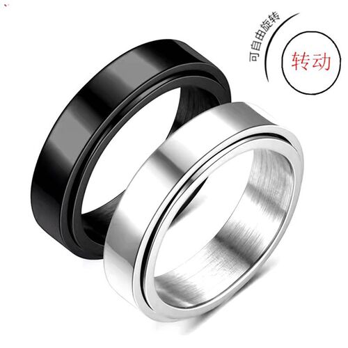 Cross-border supply titanium steel smooth rotatable engraving ring stainless steel couple ring foreign trade jewelry wholesale