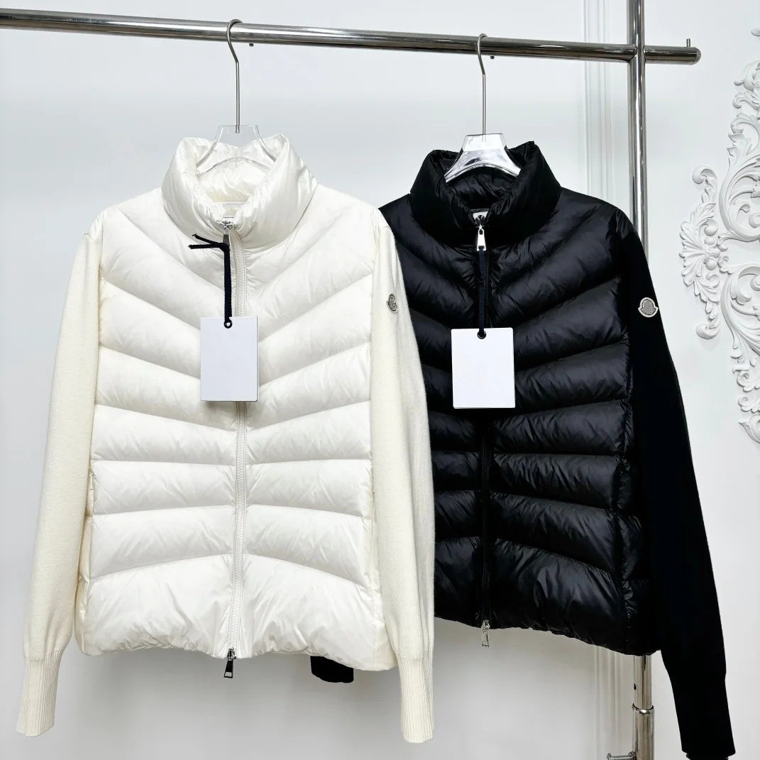 High Version m Mengjia Export Wholesale 25 Autumn and Winter V Neck Splicing Knitted Slim Commuter Women's down Jacket