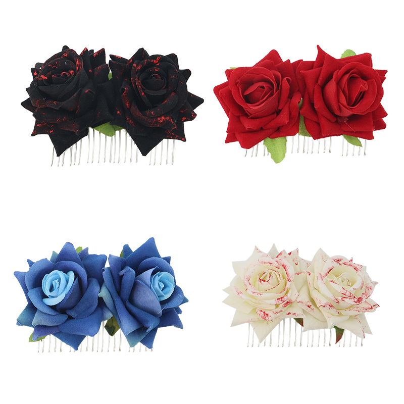 Amazon nuevo peine de pelo de rosa de simulación de Halloween ambiente festivo fiesta fiesta de baile vestir metal peine accesorios para el cabello