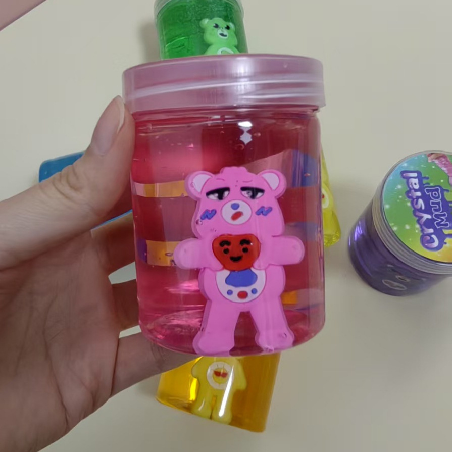 Nuevo oso de dibujos animados de barro de cristal creativo transfronterizo, barro de gelatina de alta transparencia, divertido slime, juguete de bricolaje, no pegajoso