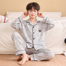 儿童睡衣男童春秋季纯棉长袖卡通青少年学生中大童开衫男孩家居服