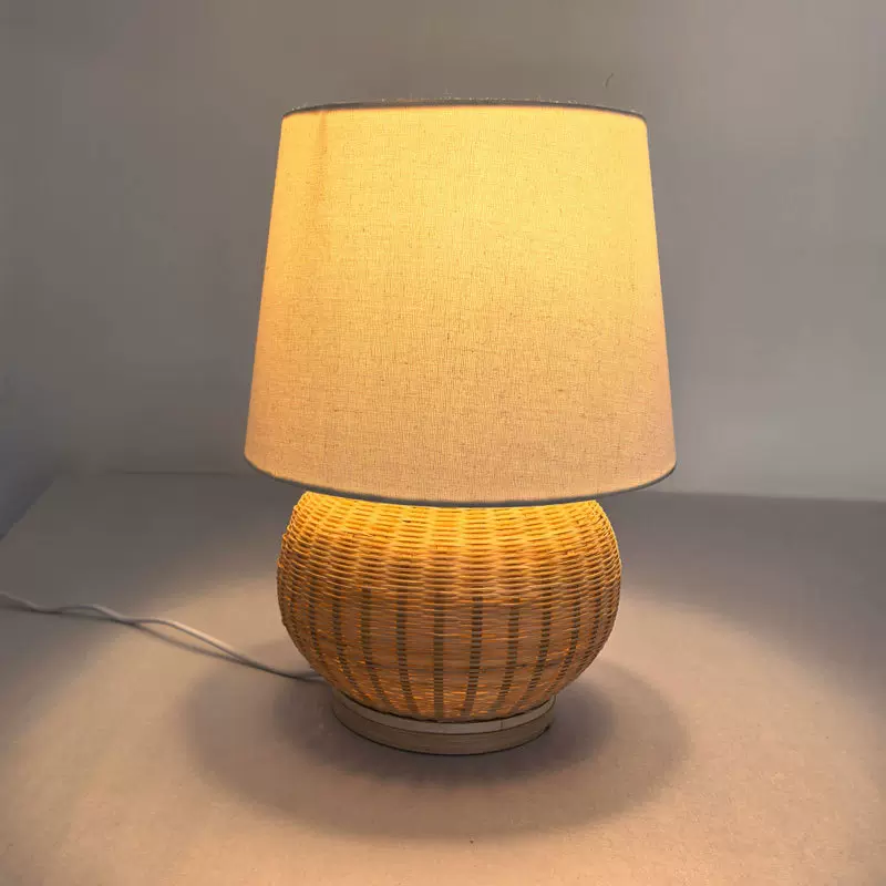 中古复古风简约竹编卧室床头灯具民宿酒店日式台灯