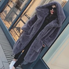 皮草外套秋冬季新款仿獭兔毛加厚长款连帽毛毛外套皮草大衣女款