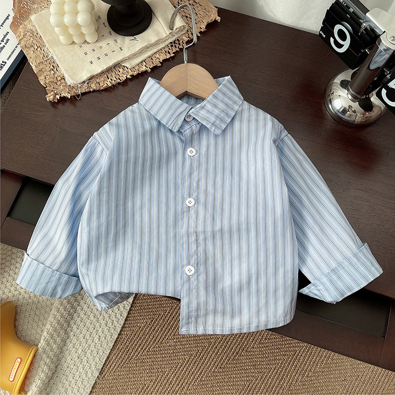 2025 otoño nueva camisa de ropa infantil para hombres y mujeres, camisa de manga larga para niños, camisa coreana de primavera