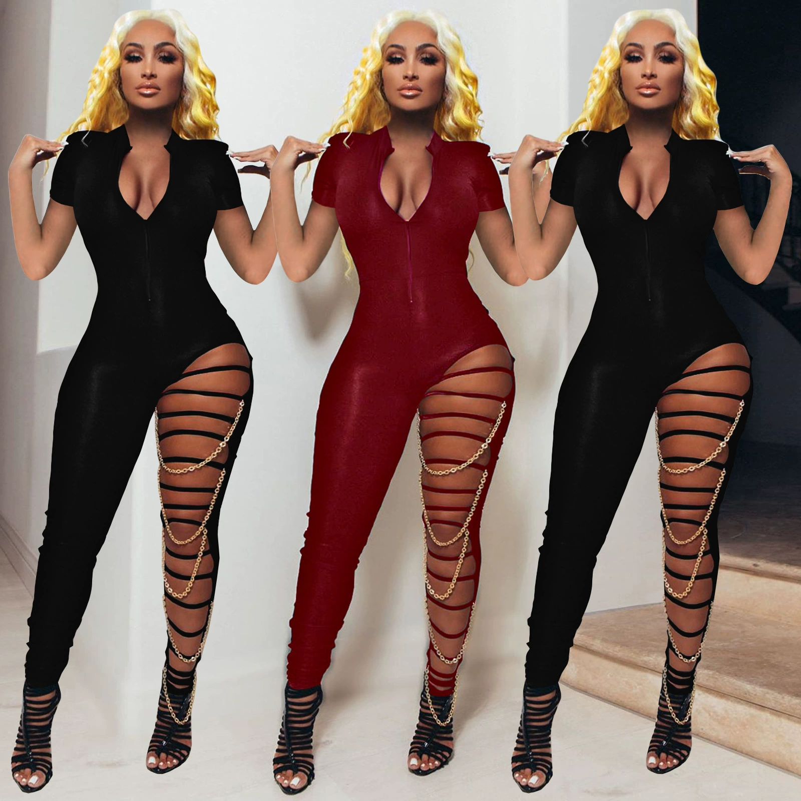 G8146 Европейский и американский Amazon Летний Новый женский модный Повседневный рваный цельный костюм