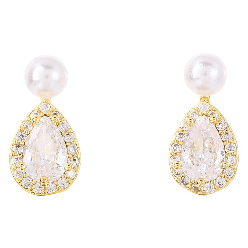 Mosquito bobina oreja clip de las mujeres no perforado francés retro perla pendientes de alto grado gota de agua exquisitos pendientes de circón al por mayor