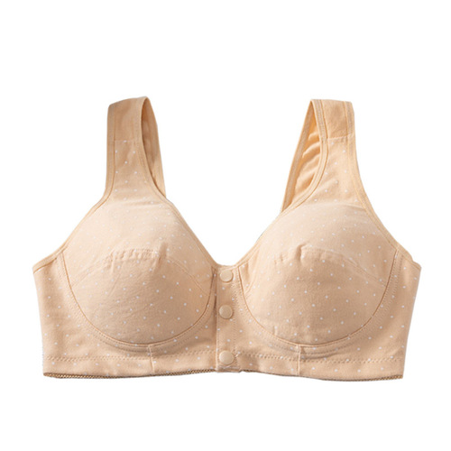 Panili's new solid color polka dot pure cotton front-button bra vest style mother's bra plus size nursing bra for women