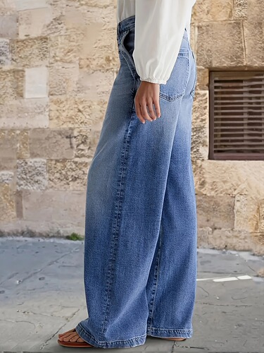 Cross-border SHEIN Amazon TEMU European and American washed elastic wide-leg mid-rise women's jeans without belt