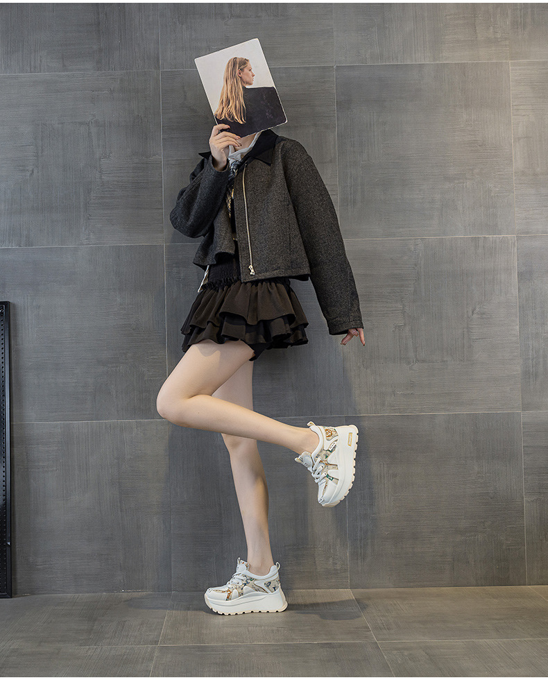 Giày sneaker nữ đế dày phong cách retro, tăng chiều cao — Be 5033, Vàng 5033 chi tiết 17