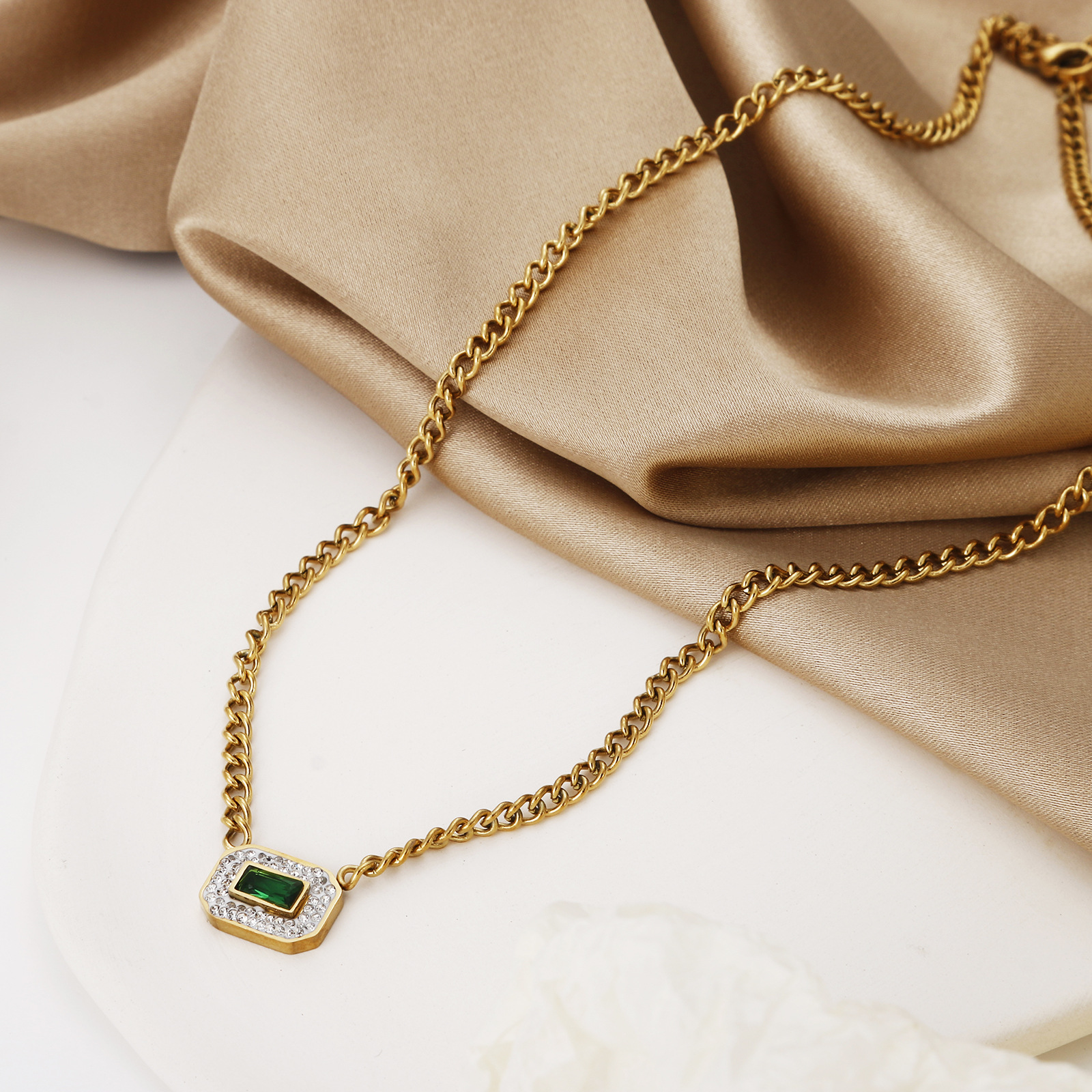 Glam Geometric Titanium Steel Gold Plated Zircon Necklace