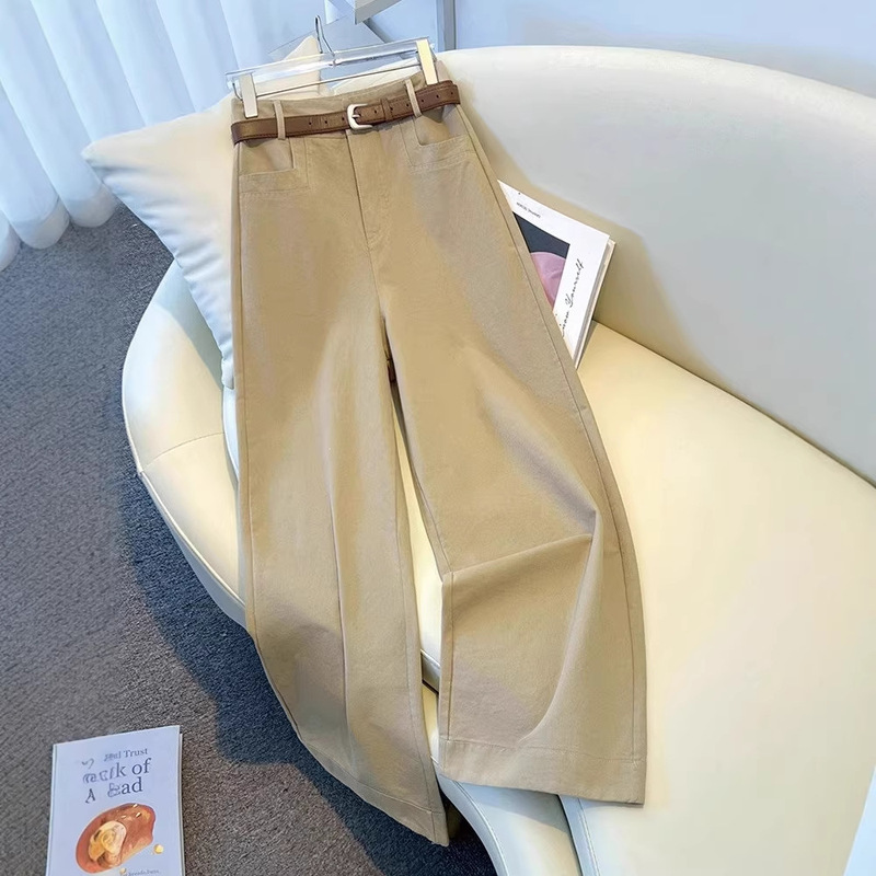 High-End Khaki Wide-Leg Pants for Women, 2026 Spring and Autumn New Style, Petite Size, Slimming, Versatile Casual Pants, Cropped Straight-Leg Pants High-End Khaki Wide-Leg Pants for Women, 2026 Spring and Autumn New Style, Petite Size, Slimming, Versatile Casual Pants, Cropped Straight-Leg Pants