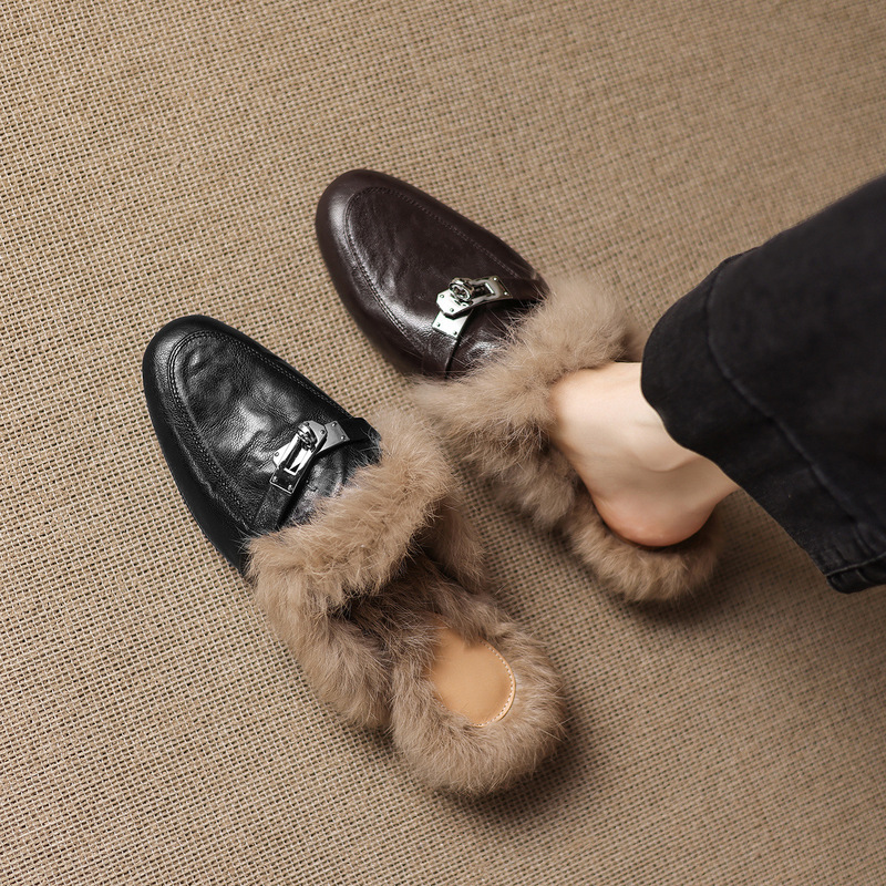 Sheepskin + Rabbit Fur Warm Fur Shoes 2025 Winter New Rabbit Fur Slippers Outer Wear Mule Shoes Outer Wear Cotton Slippers