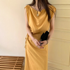 Weisong Clothing 2025 新しい夏の韓国スタイルのデザインストラップウエスト痩身ノースリーブベストドレス女性のための