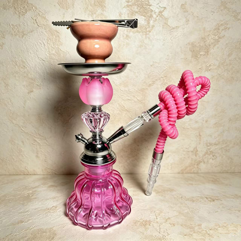 Cross-Border New Product in Stock Single-Tube Pink Flower Hookah Glass Accessories Arabic Hookah Smoking Pipe Hookah