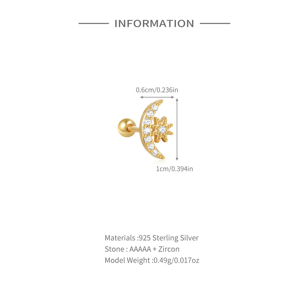 Inlay Design 1 Piece 925 Sterling Silver Zircon Color Block Ear Studs