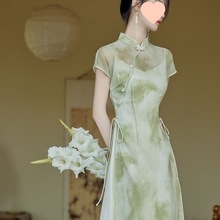 新中式旗袍改良年轻款少女清冷感禅意吊带外搭罩衫小清新连衣裙夏