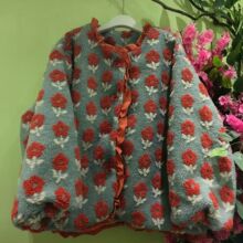 2025冬季新款女圆领日系棉衣棉服宽松印花长袖文艺风ins外贸森系