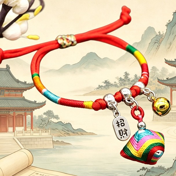 端午节五彩绳手链批发手工编织儿童宝宝老虎香包手绳合金滴油粽子
