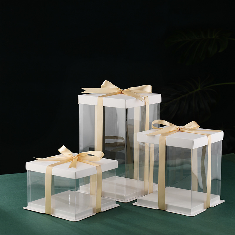 Caja de pastel transparente caja de embalaje para hornear de cumpleaños de doble capa elevada caja de embalaje de bocadillos portátil caja de regalo para niños al por mayor
