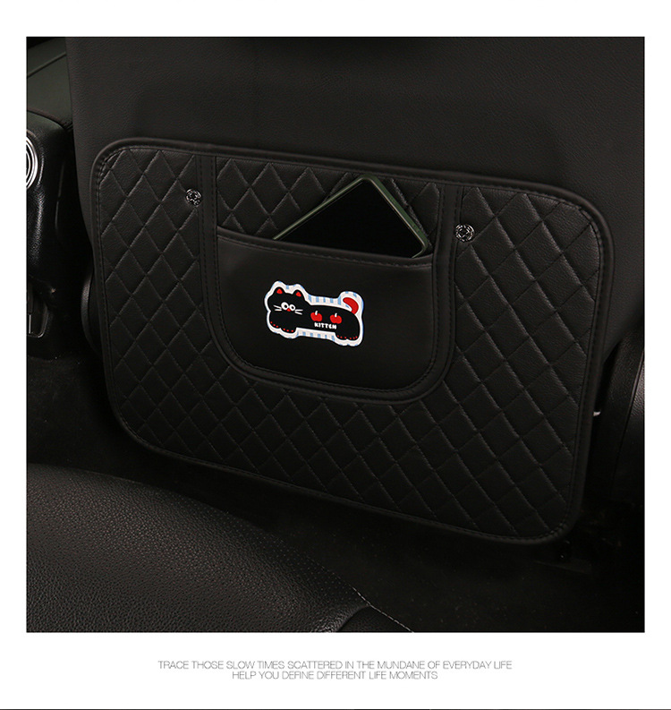 Quilted Embroidered Two-Color Cat Car Seat Back Anti-Kick Pad Car Seat Back Anti-Fouling Pad Anti-Dirty Pad with Storage Bag
