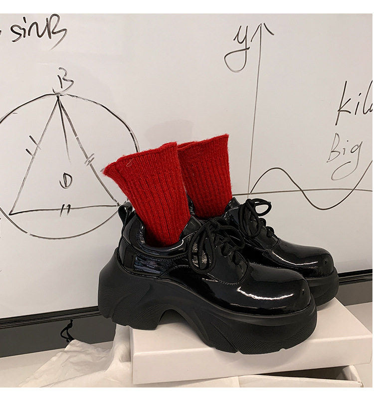 Giày lười nữ đế xuồng Yichuan tăng chiều cao 9 cm, phong cách platform mũi to — đen (da sáng chế), Màu đen (da bò mờ) chi tiết 21