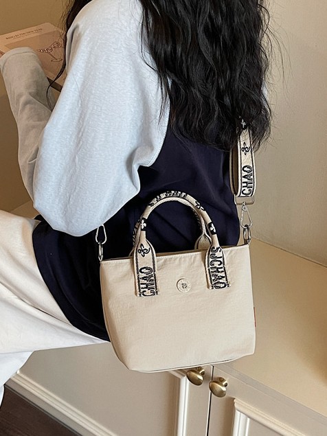 Tejido de nylon ligero de color contrapeso amplio diseño de correa de hombro portátil bolso de cubo de viaje diario de mujer bolsa de compras