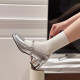 silver Mary Jane Women's Shoes 2025 Spring New French Retro Middle Heel Small Leather Shoes with Skirt Single Shoes High Heels