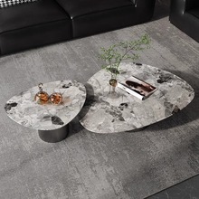 天然大理石茶几意式极简茶几桌不锈钢三角形高级感家用小户型小茶