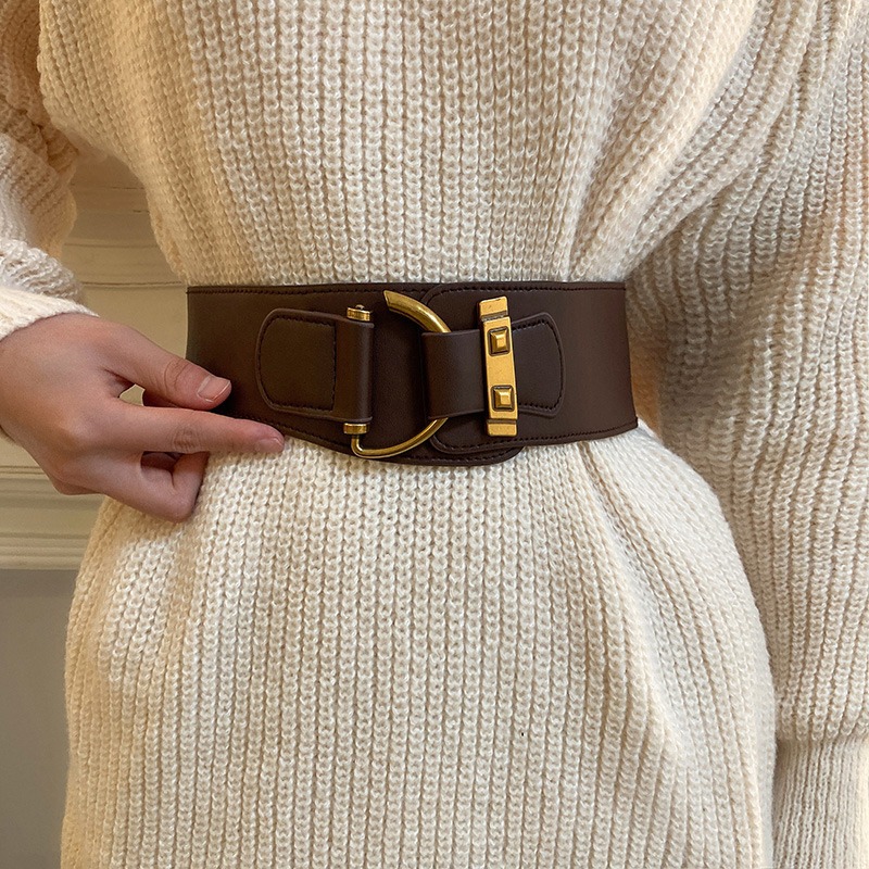 Waistband women's decorative coat suit black elastic belt punch free fashion retro niche personality belt_voghion.com