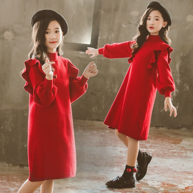 Padres-hijos ropa madre-hija de otoño coreana ropa de niñas de color sólido moda suéter de punto un cabello