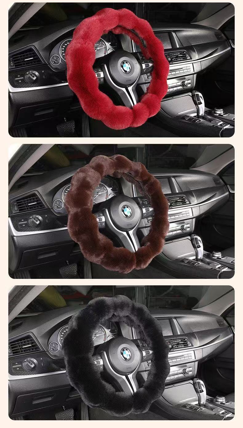 Amazon Cross-Border Labeling Bubble Plush Cartoon Car Sports Steering Wheel Non-Slip Short Hair Winter Warm Handle Cover