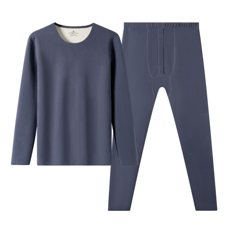 Traje de ropa interior térmica gruesa de lana de cordero para hombres más terciopelo engrosado catiónico calentamiento de base otoño traje de pantalones largos