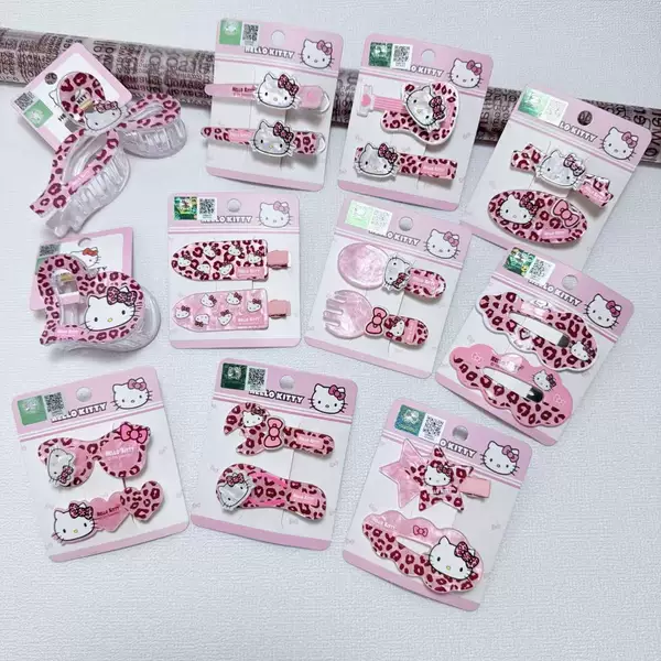 Officially Licensed Hello Kitty Pink Leopard Print Sweet Style Creative Cute Cartoon Hair Clip