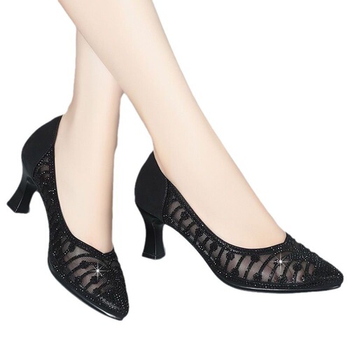 Breathable mesh sandals for women summer new style soft sole shallow mouth women's shoes summer high heels hollow shoes trendy