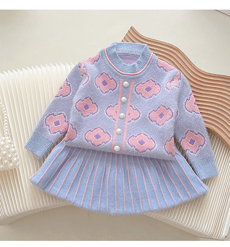 Tröja och veckad kjol set för flickor höst och vinter_voghion.com